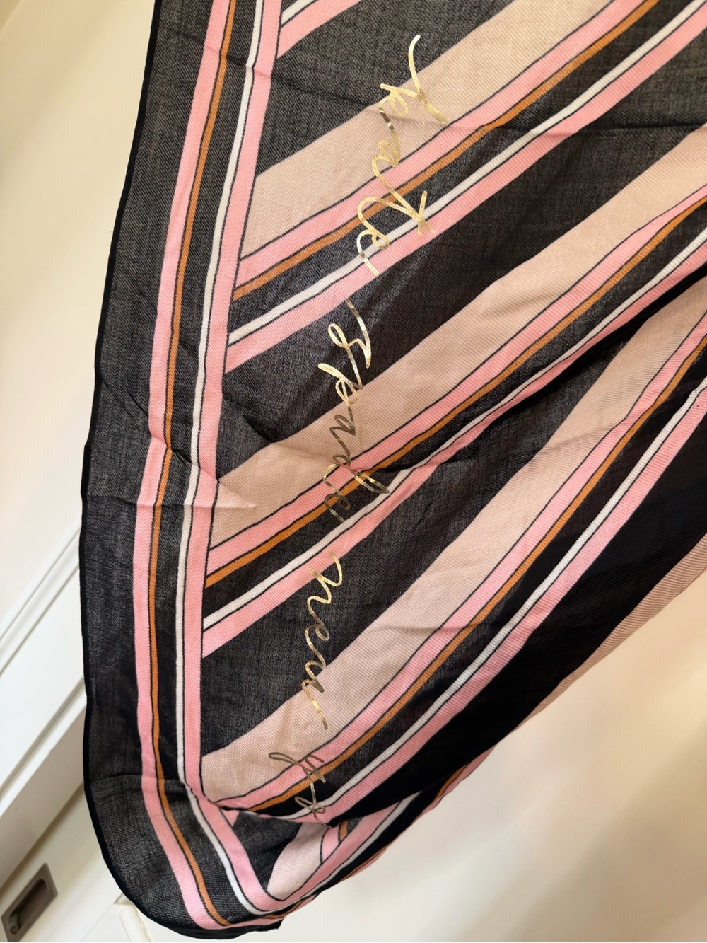 Kate Spade New York Black Pink Blush Diagonal Stripe Oversized Scarf Wrap - NWT - Picture 5 of 6
